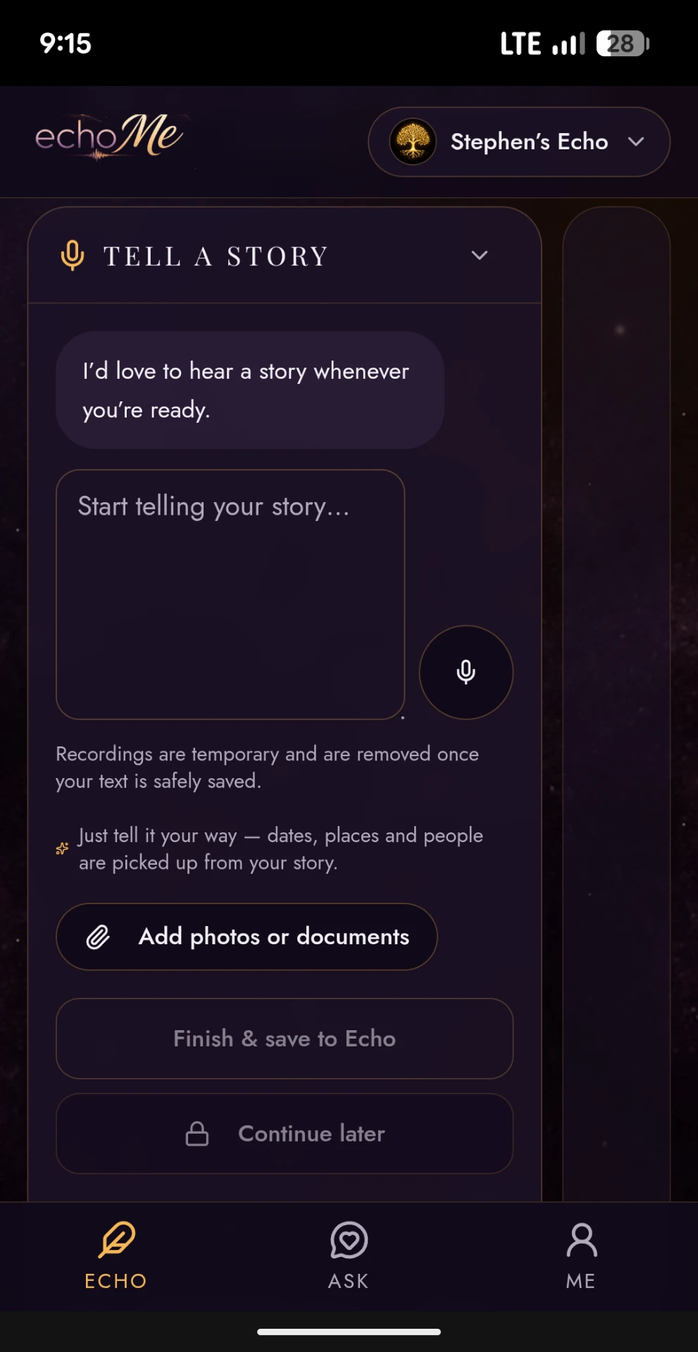 echoMe Tell a Story screen