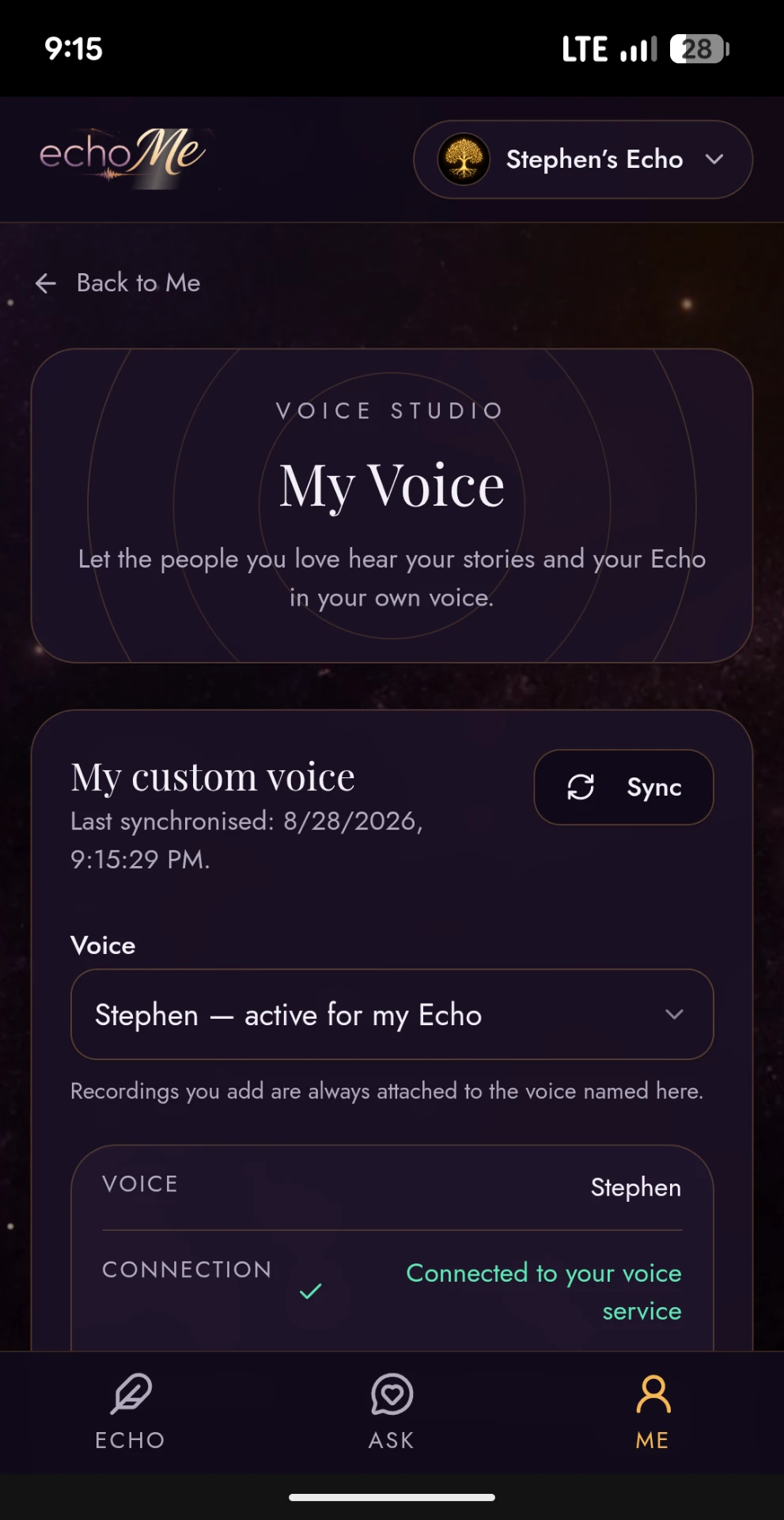 echoMe Voice Studio screen