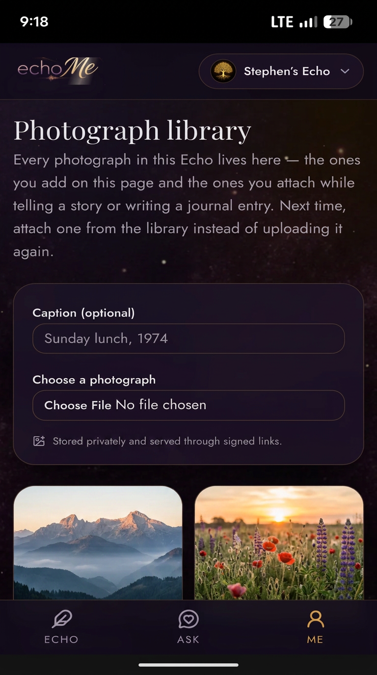 echoMe photograph library screen